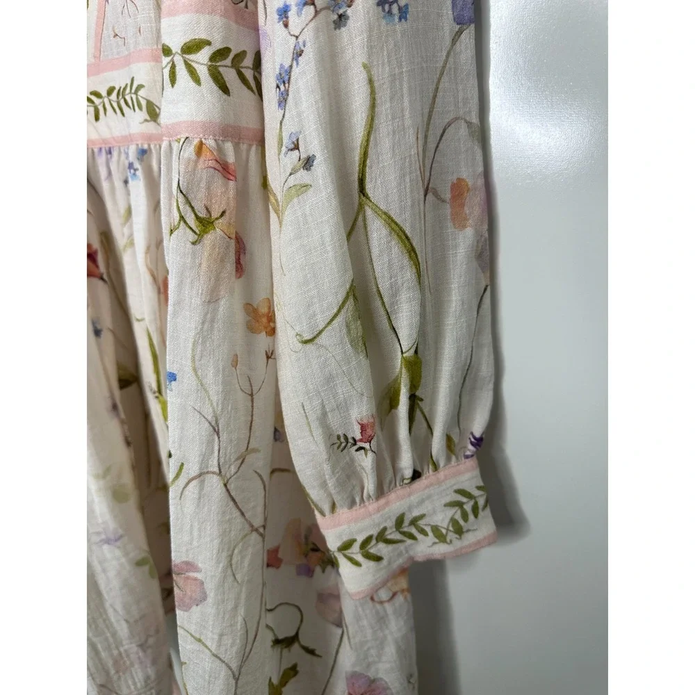 NWT H&M Floral Wrap Dress Large Fairy Botanical LS Feminine Brunch Wedding Chic - Picture 6 of 16